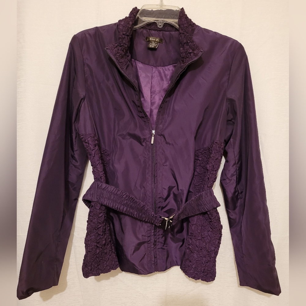 Dark purple Jacket w/ ruching  on the sides & colloar. sz M. worn once.